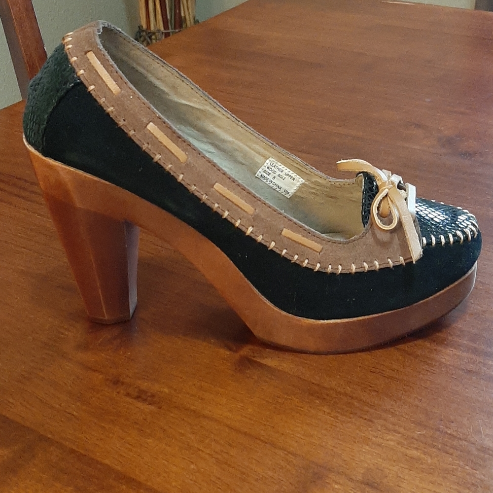 Leather/Suede chunky wooden block heel